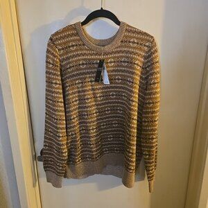 NWT Lauren Ralph Lauren Brown Patterned Crew Neck Sweater Cotton Blend